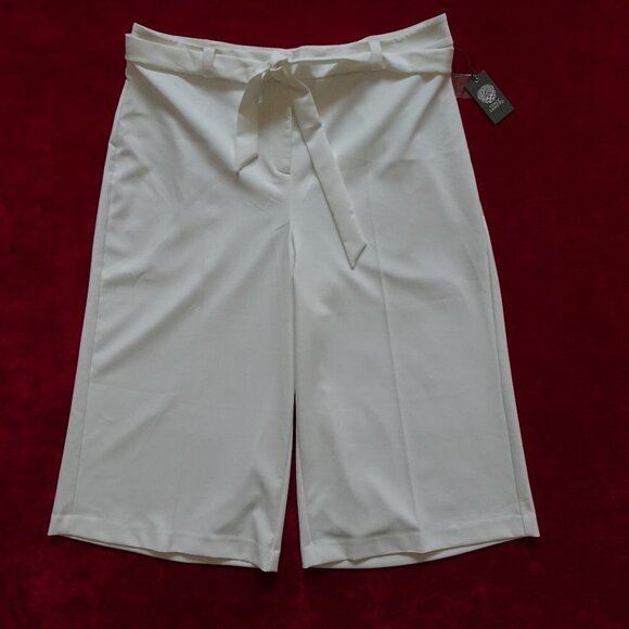 Vince Camuto Cropped Pants Plus Size 22W Ivory High Waist Belted - Picture 1 of 10